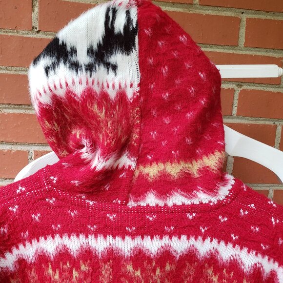 EUC TEJIDOS IMALAYA 100% wool moose bright red/white/black POCKETS (L-XL) - Picture 3 of 8